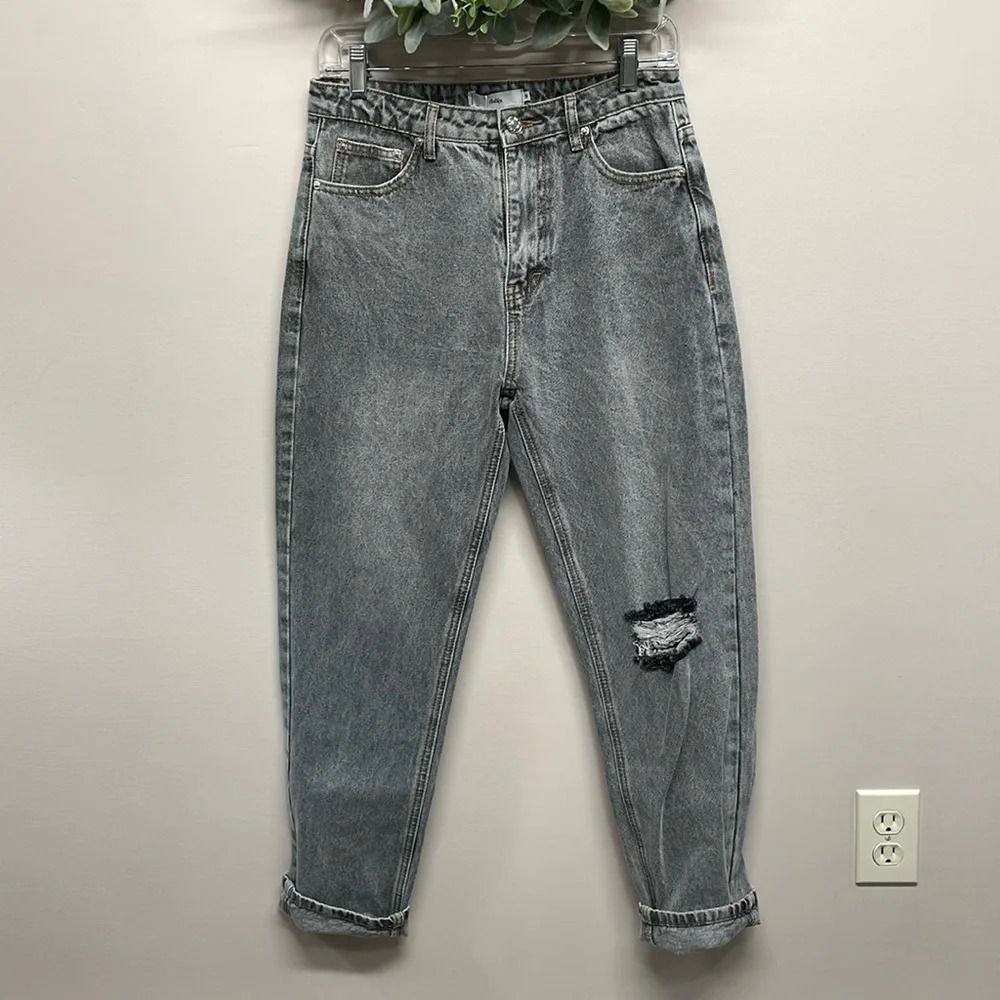 NWT Adika Gray Wash Denim Camden High Rise Mom Jeans M